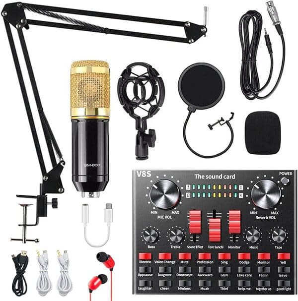 ALPOWL Paquete de Equipo de Podcast con Interfaz de Audio Tarjeta para Sonido en Vivo