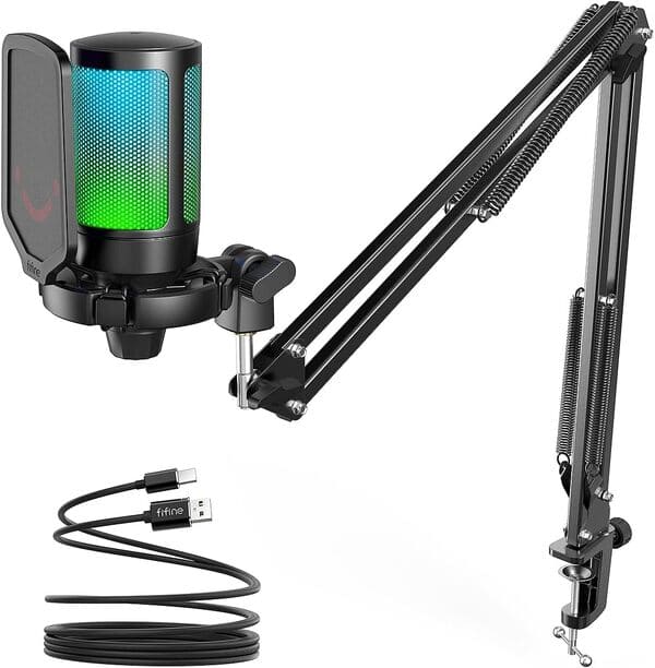 FIFINE Gaming Microfono para PC USB para Podcast