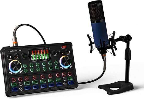 RUBEHOOW Kit podcast con micrófono y mezclador