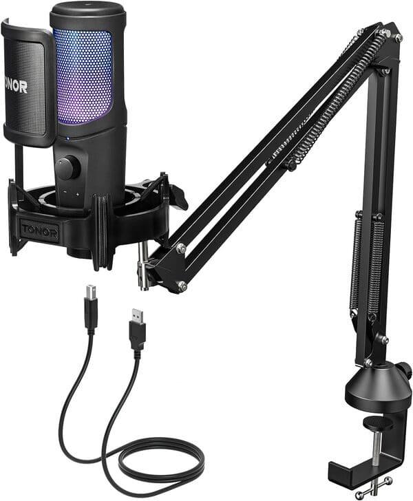 TONOR Micrófono USB RGB Gaming, para Streaming y Podcast