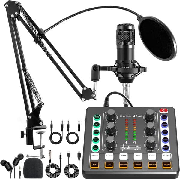 Xisono Paquete de equipo de podcast, interfaz de audio y mezclador