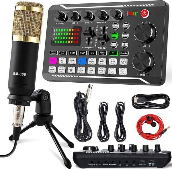 kit de mezclador de audio y tarjeta de sonido Micrófono de transmisión para podcast