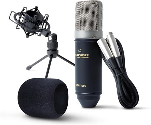 micrófono de estudio de condensador XLR con soporte de escritorio